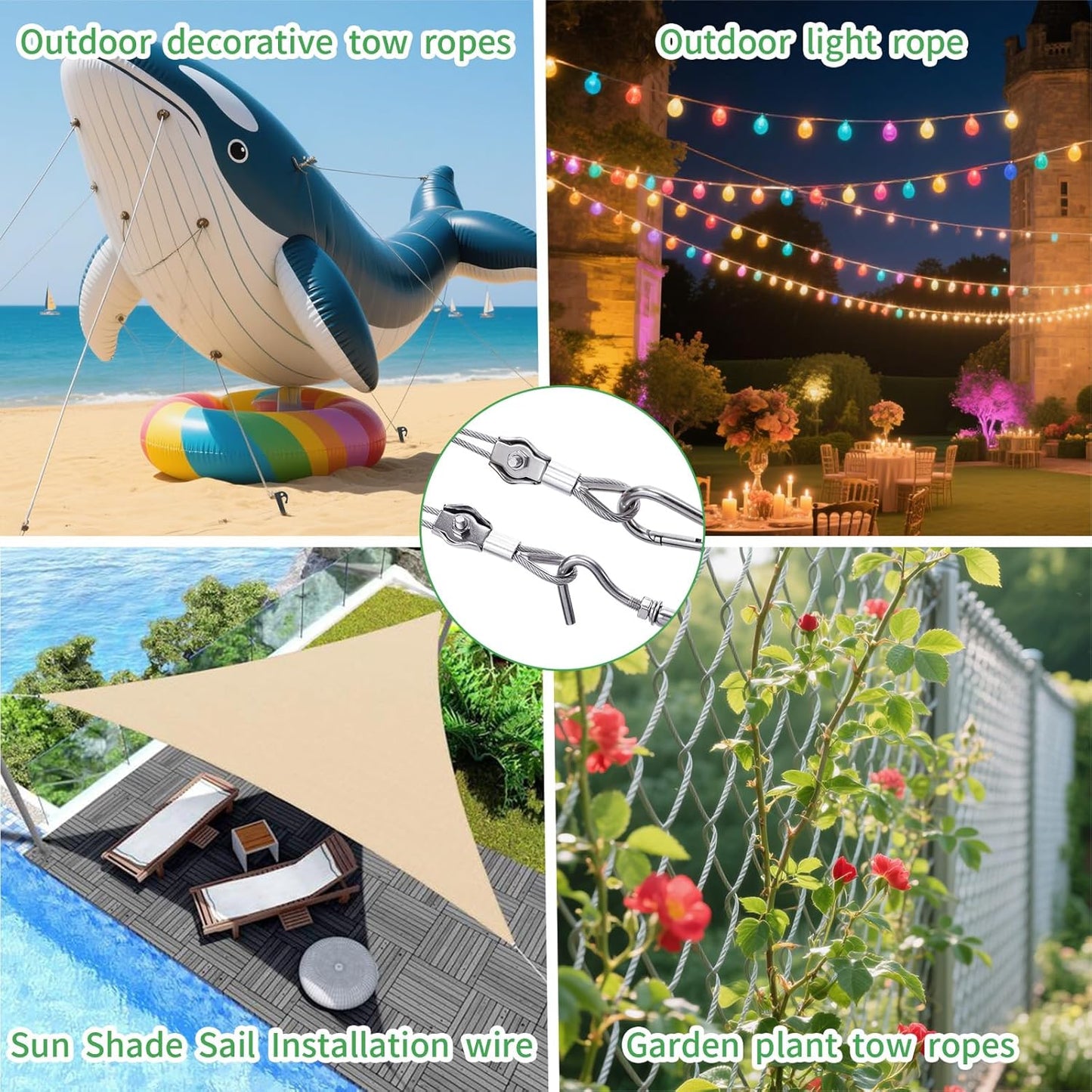 5/32" Wire Cable Rope Kit ，Vinyl Coated 304 Stainless Steel Wire – 100FT 7x7 Strand Cable with Turnbuckles，String Lights Hanging Kit for Outdoor, Garden,Patio, Crafts, Hanging Lights