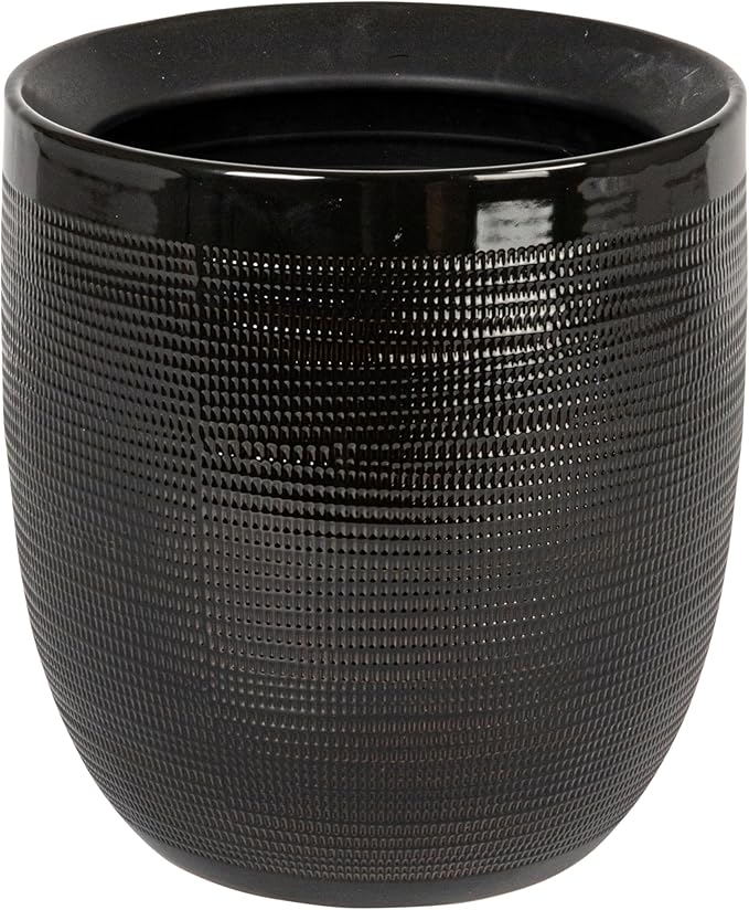 Creative Co-Op Coastal Embossed Textured Stoneware Planter, Black