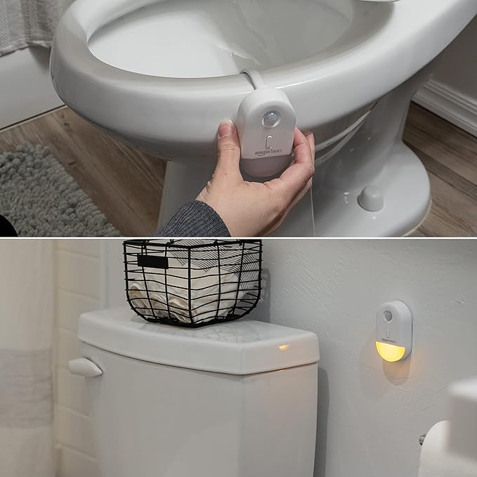 Amazon Basics Color Changing LED Toilet Bowl Motion Sensor Light, Battery Operated, 2 Pack, White