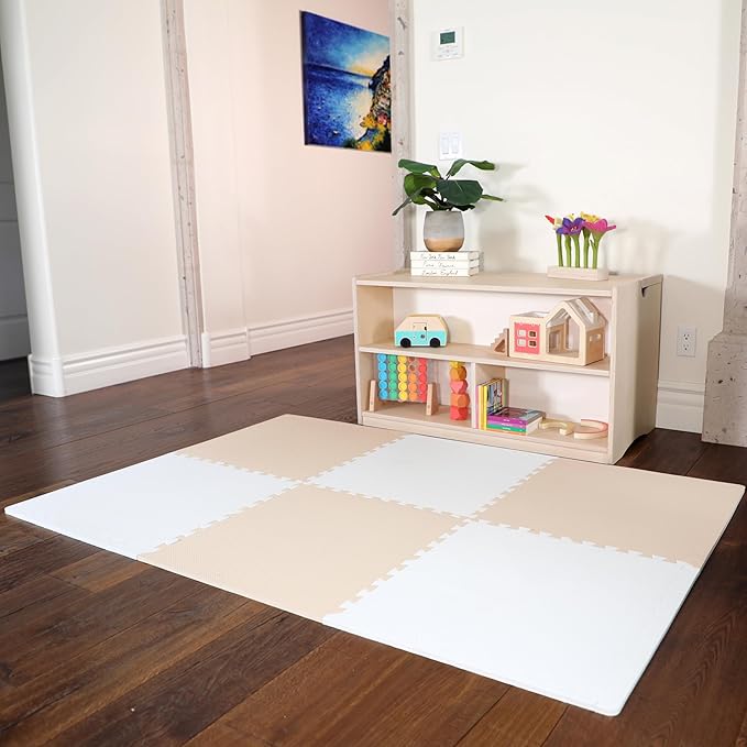 FlooringInc's Rainbow & Natural Harmony Playmat - Kid Safe Foam Floor Tiles with Removable Edges - 2'x2', 1/2" Thick (Moonbeam, 24 Tile Pack)