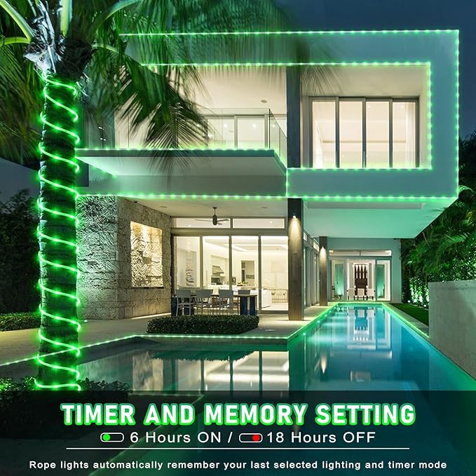 66FT 200 LED Rope Lights for Outside, St. Patrick Day Fairy String Lights with Waterproof 8 Modes, Flexible and Connectable Plug in Twinkle Lights for Indoor Patio Pool Party Holiday Decor, Green