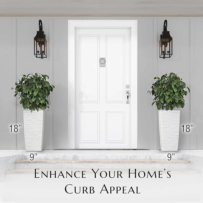 Mueller M-Resin Heavy Duty Tall Planter, Indoor/Outdoor Grande Plant, Tree, Flower Pot, 2-Piece Set, 18”, Modern Design, Built-in Drainage, White