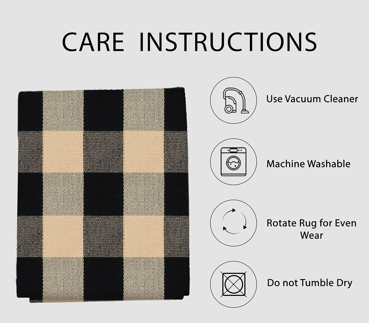 IOHOUZE Buffalo Plaid Rug 5x7 Ft Indoor Outdoor Rug, Washable Rugs for Living Room, Spring Summer Welcome Mats Outdoor, Cotton Area Rug for Farmhouse/Entryway/Home Entrance,Tan Black