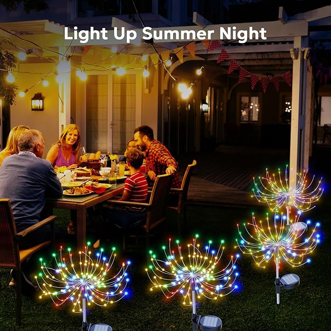 Solar Sparkles Landscape Light Garden Fairy Colorful Light Outside Solar Fireworks Lights Outdoor Waterproof 120 LED Decorative Nightlight Outdoor for Yard Patio Pathway Lawn Party Decor, 4 Pack