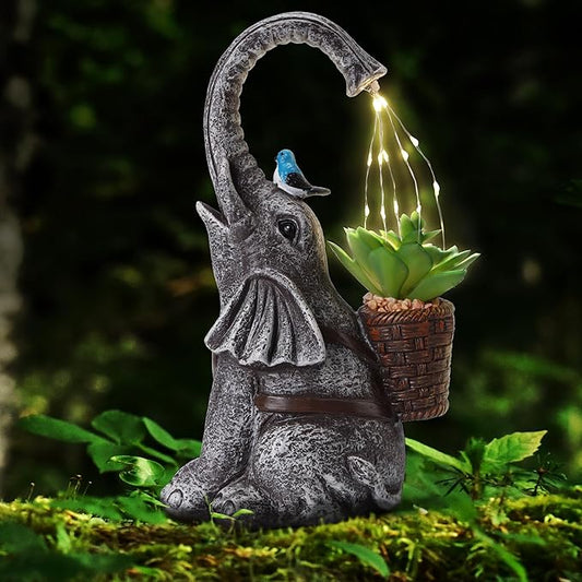 Solar Elephant Watering Effect LED Lights Garden Statue, Outdoor Garden Decor for Lawn, Balcony, Yard, Gifts for Mom, Grandma, Wife