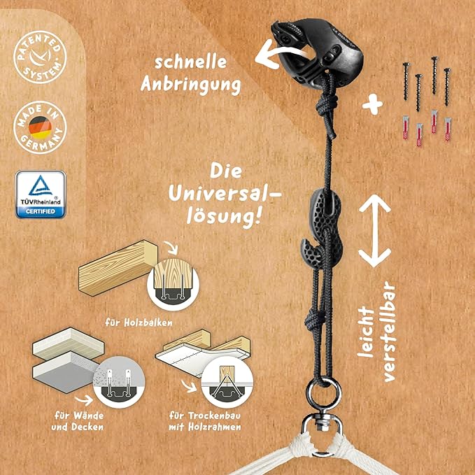 LA SIESTA® - XL King Domingo Hammock Swing Chair & CasaMount - Weather & Tear Resistant Hanging Chair - Outdoor Indoor Hammock Chair w/Suspension Kit for Walls Ceilings Square Beams - Cedar