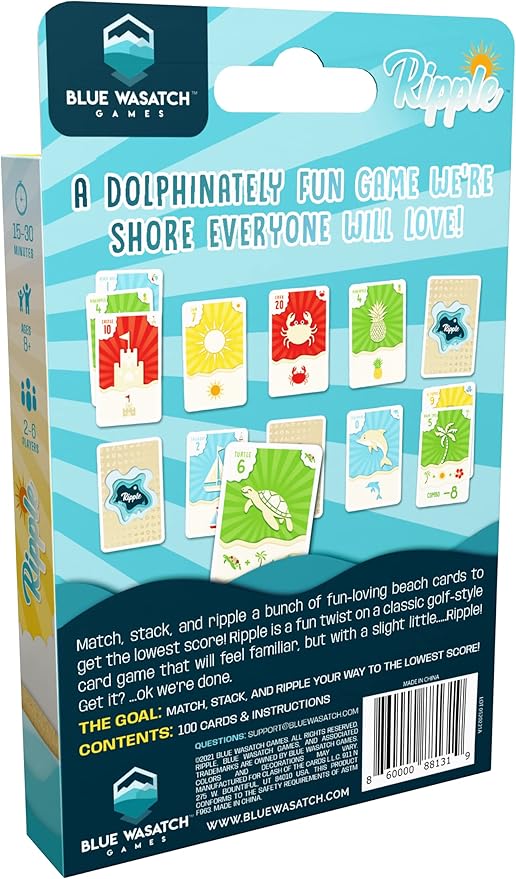 Ripple Card Game - Match, Stack, and Collect Combos on Your Beach. Easy to Learn and Fun for Kids, Teens, & Adults.