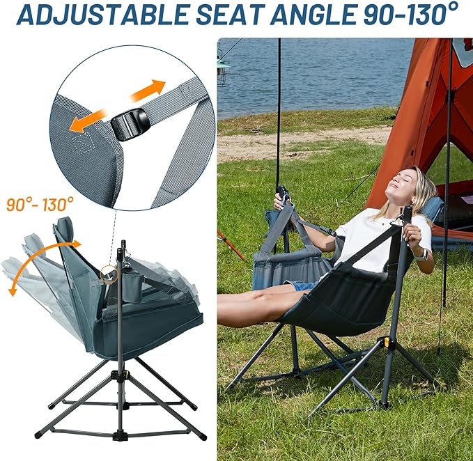 TIMBER RIDGE Hammock Camping Chair with Adjustable Backrest, Heavy Duty Folding Hammock Chair Supports 300lbs, Portable Hammock Chair for Camping, Travelling and Patio, Blue 2 Pack