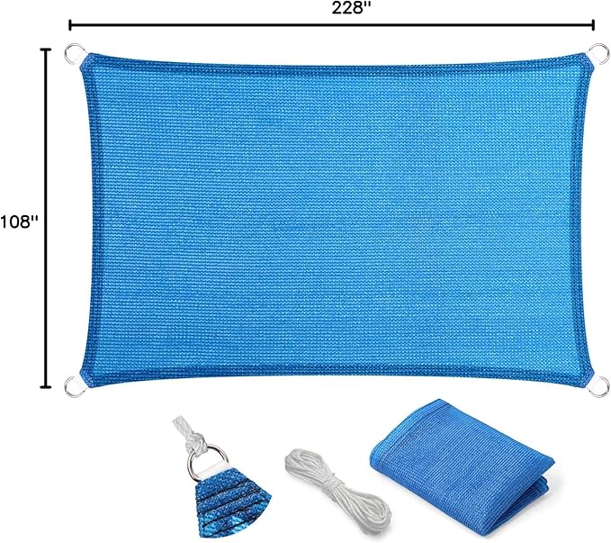 Eden's Decor Straight Flat-Edged Sun Shade Sail Rectangular 9' x 19' Blue UV-Blocking Outdoor Canopy Fabric Cloth Awning for Pergola Patio Garden Backyard Custom Size