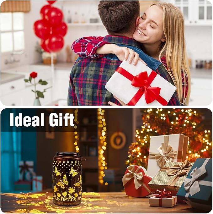 pearlstar Butterfly Lantern Outdoor Solar Hanging Lantern Lights Decorative Solar Light Waterproof for Table Patio Yard Garden Lawn Landscape Lighting, Gardening Gifts for Women Mon (A-Butterfly)