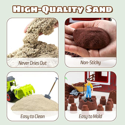 69 PCS Farm Sensory Bin Toys Playset, Sandboxes with Sand, Farmer Tractor & Farm Animals Figures Toys for Kids 3 4 5, Gifts for 6 7 Years Old Boys Girls Toddlers