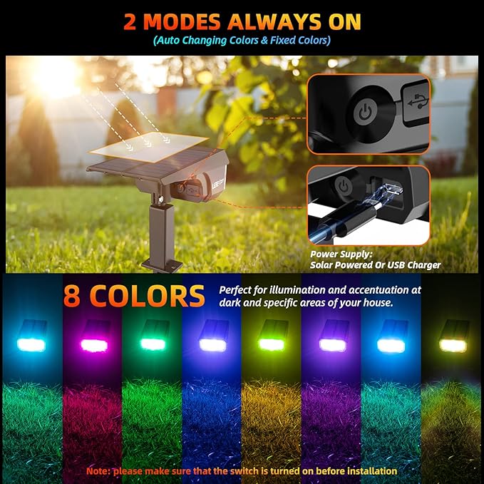 Solar Spotlights Outdoor, 40 LED s Color Changing RGB Waterproof Landscape Lights with 9 Light Modes, Colored Solar Spot Lights Auto On/Off, for Pathway Garden Pool Patio Yard