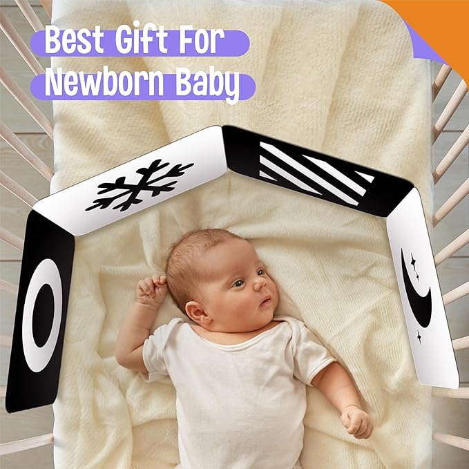 2 PCS Baby Visual Stimulus Cards, Double-Sided High Contrast Black and White Flashcards Sensory Developmental Montessori Cards Set for Newborn Boy Girl Baby Tummy Time (39” X 8”)