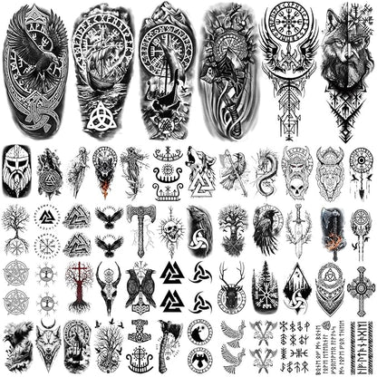 77 Sheets Temporary Tattoo for Women Men, 17 Sheets Half Arm Black Scary Lion Wolf Tiger Skull Skeleton Fake Tattoos, 60 Sheets Ealge Tribal Tiny for Adult Kids Body Tattoos Stickers Realistic