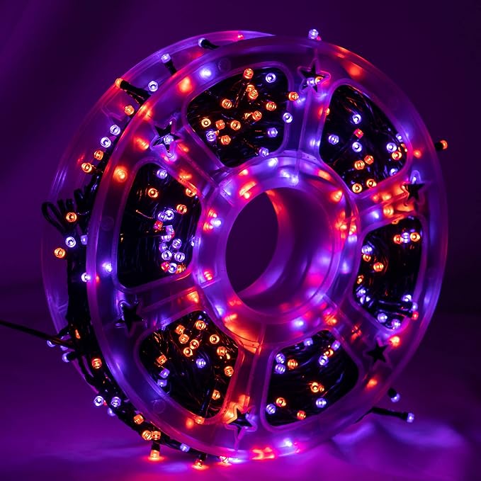 FUNPENY 164FT 500 LED Halloween Lights, 8 Modes Waterproof Plug in String Lights for Halloween Indoor Outdoor Yard Party Wedding Garden Home Decorations (Purple & Orange)