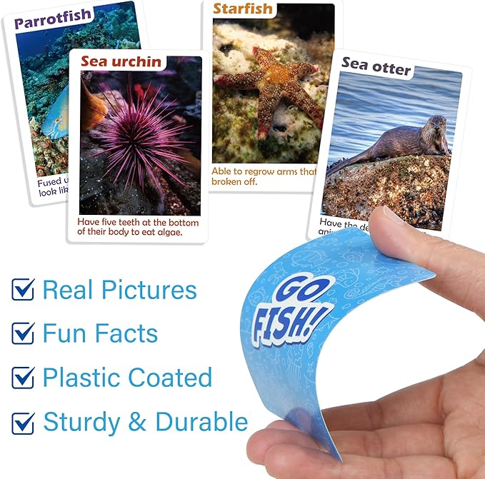 BenBen Go Fish Card Game for Kids, 104 Cards, Ocean Theme Memory Matching Game, Sea Animals Learning Playing Cards, Picture Cards with Real Photos, Fun Facts, 2-8 Players