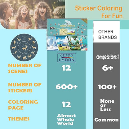 600+ Animal Habitat Stickers & 12 Habitat Scenes & 12 Coloring Pages Spiral Book for Kids Ages 12+ Innovative Car/Plane Activities | Develop Imagination & Creativity Design for Fun & Learning