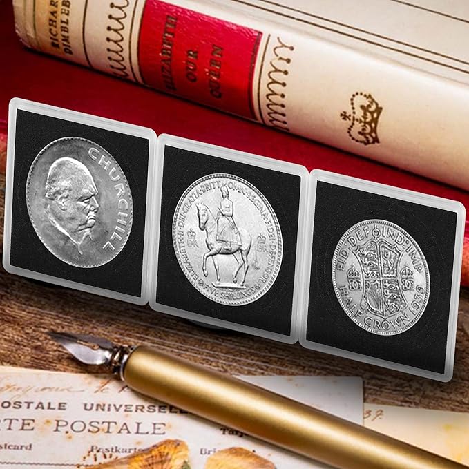 60 Pcs Coin Holders for Collectors, Clear Coin Cases with 5-Size Sponge Gaskets 20/25/30/35/40mm, Plastic Coin Slabs and Coin Protectors for Silver Dollar Collectors Collection Supplies, Black