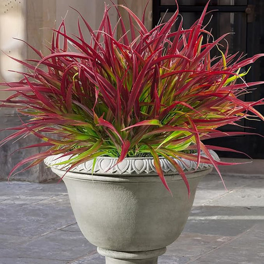 Uieke 6 Bundles Artificial Outdoor Plants UV Resistant Fake Grass Plants Faux Plastic Plants Greenery Shrubs for Home Garden Pathway Window Box Front Porch Summer Fall Decor, Deep Red