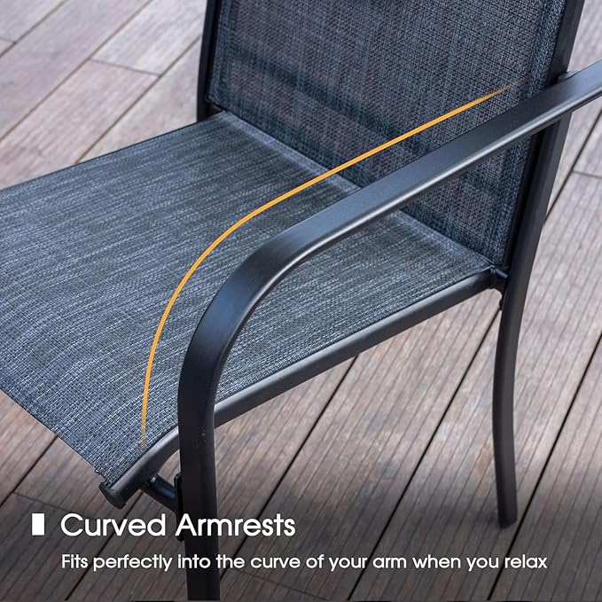 VICLLAX Patio Dining Set for 6, Outdoor Furniture Set Includes 47.2" Round Patio Table and 6 Patio Sling Chairs, Grey Tabletop and Grey Fabric