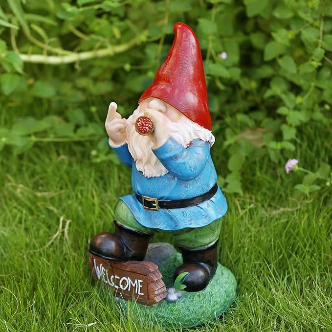 Resin Gnomes Garden Decor, 13.5" Tall Solar Large Inappropriate Funny Gifts Gnome Outdoor Statues for Yard, Patio, Lawn, Outside Naughty Gnome Garden Decorations Gift for Men Women