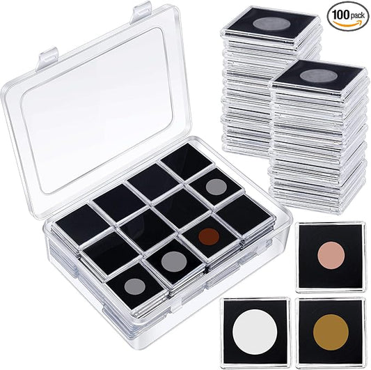 Vicenpal 100 Pcs Silver Dollar Coin Holder Clear Coin Capsules with Foam Gasket Acrylic Organizer Morgan Dollar Collection Case Display Box Plastic Storage Protectors 20/25/30/35/40mm