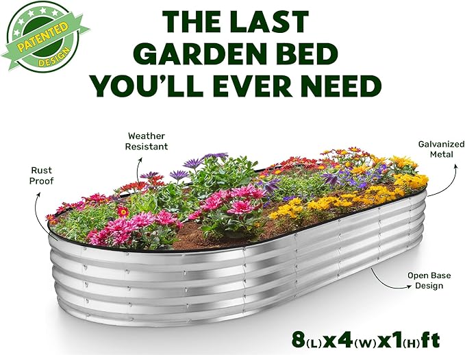 Galvanized Raised Garden Beds Outdoor // 8×4×1 ft (2-Pack) Planter Raised Beds for Gardening, Vegetables, Flowers // Large Metal Garden Box // Patented Tool-Free Design (Silver)