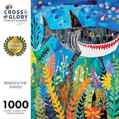 Cross & Glory - Beneath The Waves: Shark's Colorful Realm - 1000 Piece Jigsaw Puzzle for Adults & Kids 12+ | Vibrant Oceanic Art | Satin Finish | 20x27 Inches