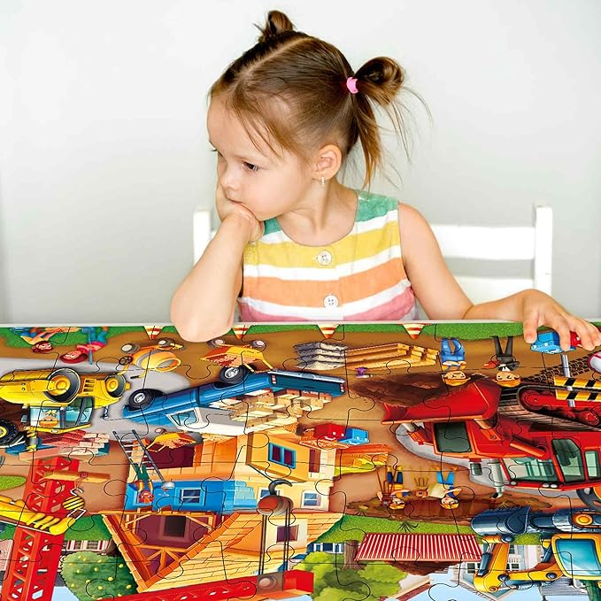 QUOKKA Giant Floor Puzzle for Kids Ages 4-6 – 2x3 Feet Extra-Thick 48 Pieces Toddler Puzzle Ages 3-5 – Construction Educational Activity for Boys Girls – Premium Box with Sturdy Handle & Magnetic