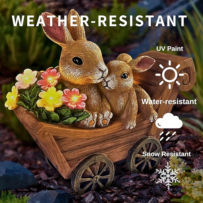 Bunny Solar Garden Statues, Rabbit Decor & Yard Ornaments, Cute Garden Decor for Outside, Gifts for Moms, Solar Figurines Outdoor Statue, Gardening Gifts for Women, Bunnies Ornament - Large