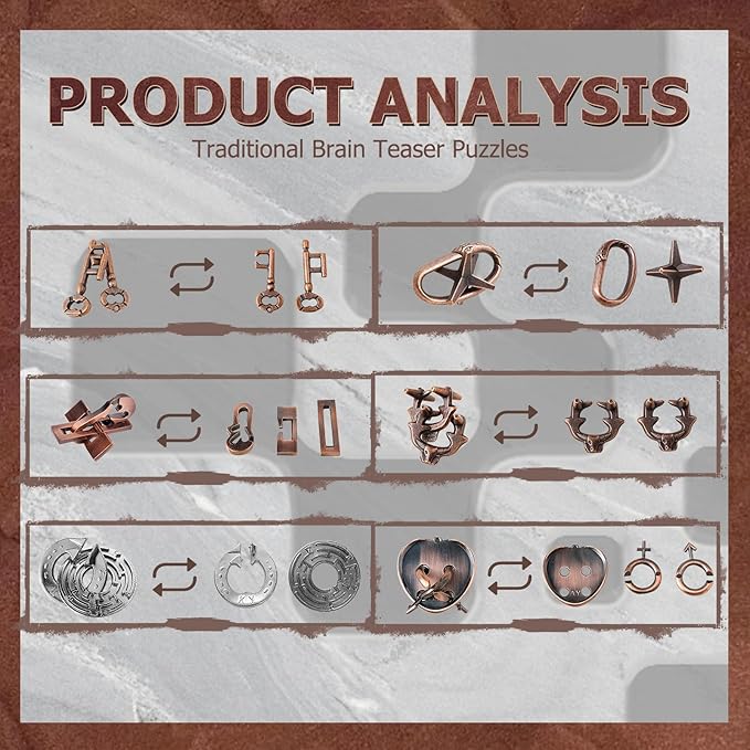 6 Pcs Brain Teaser Metal Wire Puzzles, Mind IQ Test Unlock Toy, Interlock Challenge Puzzle Game Educational Toy Gift for Boys Girls Teens Adults, #B