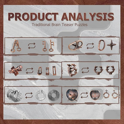 6 Pcs Brain Teaser Metal Wire Puzzles, Mind IQ Test Unlock Toy, Interlock Challenge Puzzle Game Educational Toy Gift for Boys Girls Teens Adults, #B