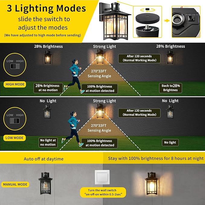 Dusk to Dawn Motion Sensor Light, Outdoor Light Fixture, Golden Wall Sconce Lighting, Front Porch Light, Exterior Lights for House Patio, Outside Door Lights, Wall Mount Anti-Rust Lantern
