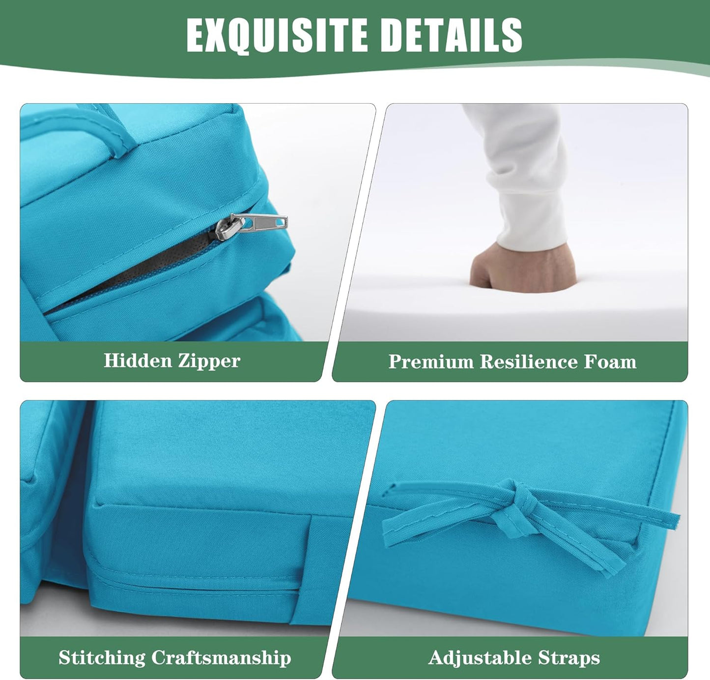 Chaise Lounge Cushions Outdoor - Waterproof and Fade Resistant Sun Lounger Replacement Cushions - Patio Lounger Pads with Removable Cover for Pool, Deck, Lawn, 80 x 26 x 3 Inch, Teal