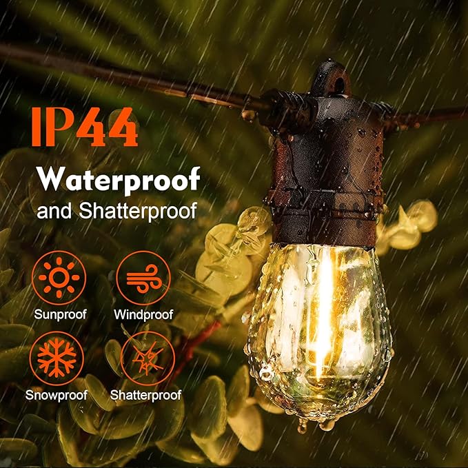 64 Pack LED S14 Replacement Light Bulbs, Shatterproof 1W Vintage Edison Bulbs for Outdoor Patio Backyard String Lights, Dimmable, E26 Screw Base, 2200K Warm White