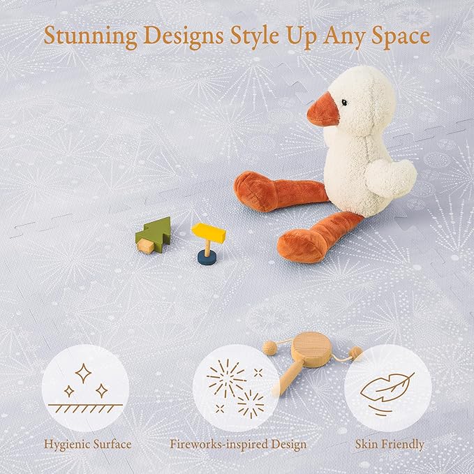 PopsyKosy Super 1 Inch Thick Premium Quality Exercise & Baby Foam Play Mats - Expandable & Large Non-Toxic Odorless Floor Mat - 6 Tiles Spacious 6x4ft - Peel-Resistant - Lavender Gray