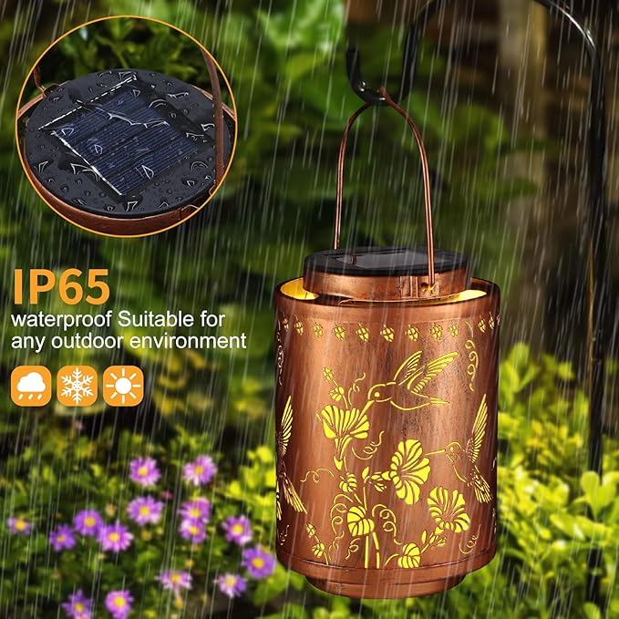 Solar Lanterns Outdoor Waterproof Mushroom Butterfly Garden Decor Gifts for Women Mon Grandma Metal Hanging Solar Lights Decoration for Outside LED Lanterns for Yard Patio Lawn Pathway（Hummingbirds）