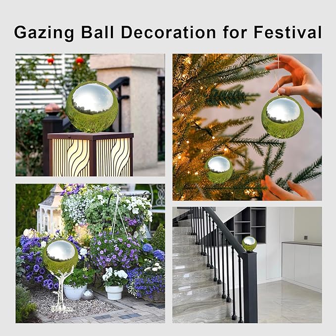 Nerien Gazing Ball, Stainless Steel Garden Mirror Globe, Polished Ornament Sphere, Hollow Floating Reflective Hemisphere, for Home Outdoor Pond Housewarming Swimming Pool Decoration, Silver, 8Pcs