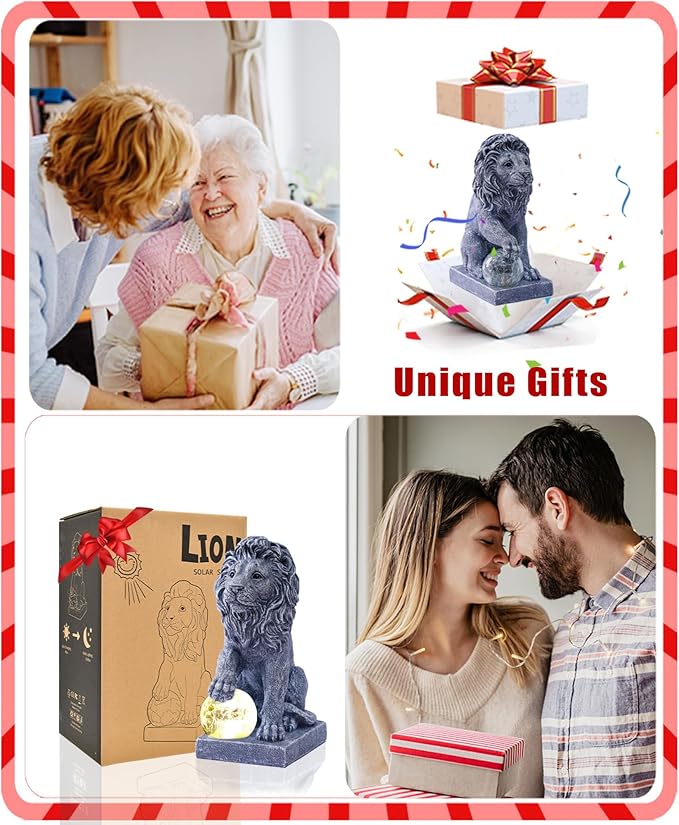 Nacome Solar Guardian Lion Garden Statue: Outdoor Decor Sculpture with Ball Lights for Yard Art Porch Patio - Unique Birthday Gifts for Women Mom