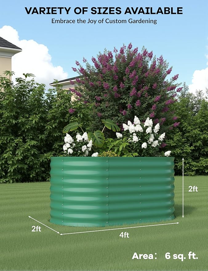 2 Pcs Raised Garden Beds Outdoor 4x2x2ft - Galvanized Steel Planter Box for Vegetables, Flowers, Rust-Resistant Garden Box, Easy Assembly Raised Beds, Durable Planters for Outdoor Plants, Green