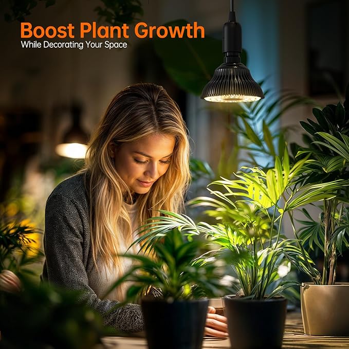 Hanging Grow Light for Indoor Plants Full Spectrum, Black Plant Bulb with Optical Lens for Enhanced PPFD, Pendant Grow Light with Timer, 16.4 FT Power Cord, Perfect for Tall Plants and Flowers