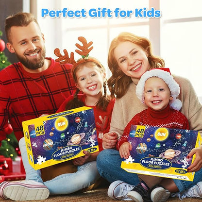 Solar System Floor Puzzle for Kids - 48 Pieces Large Solar System Jigsaw Puzzles for Kids 3-5, Toddler Learning Preschool Educational Toys 12 Months+, Perfect Birthday Christmas Gifts for Boys Girls