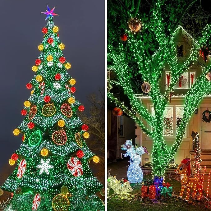 KNONEW 403FT 1000 LED Christmas String Lights Outdoor Green Wire Fairy Light 8 Modes & Timer Plug in Waterproof LED String Lights for Xmas Yard Tree Wedding Party Holiday Decorations(Green)