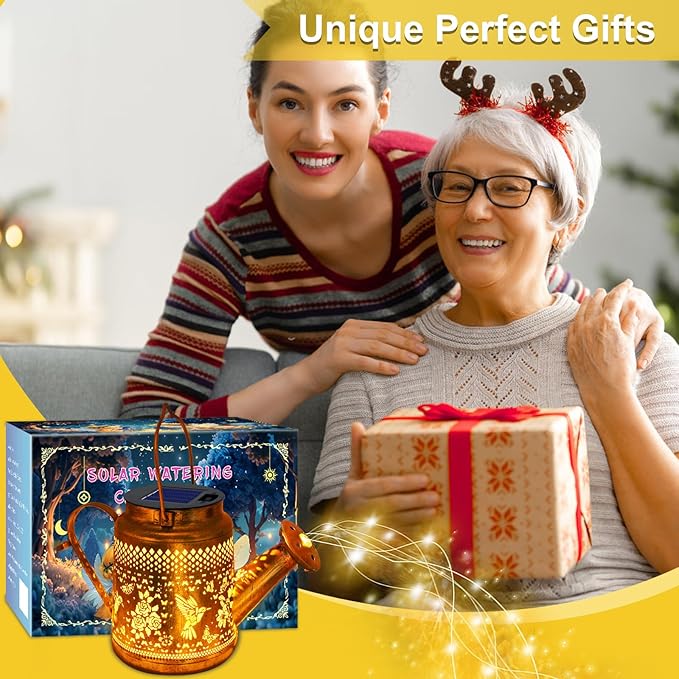 Solar Lanterns Outdoor Waterproof,Hummingbird Watering Can Garden Decor,Hanging Solar Path Lights Yard Art,Outside Patio Decorations Gardening Birthday Gifts for Mom Grandma Women with Shepherd Hook