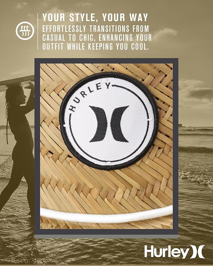 Hurley Women's Straw Hats - Real Straw Hat Medium Brim and Adjustable Chin Strap