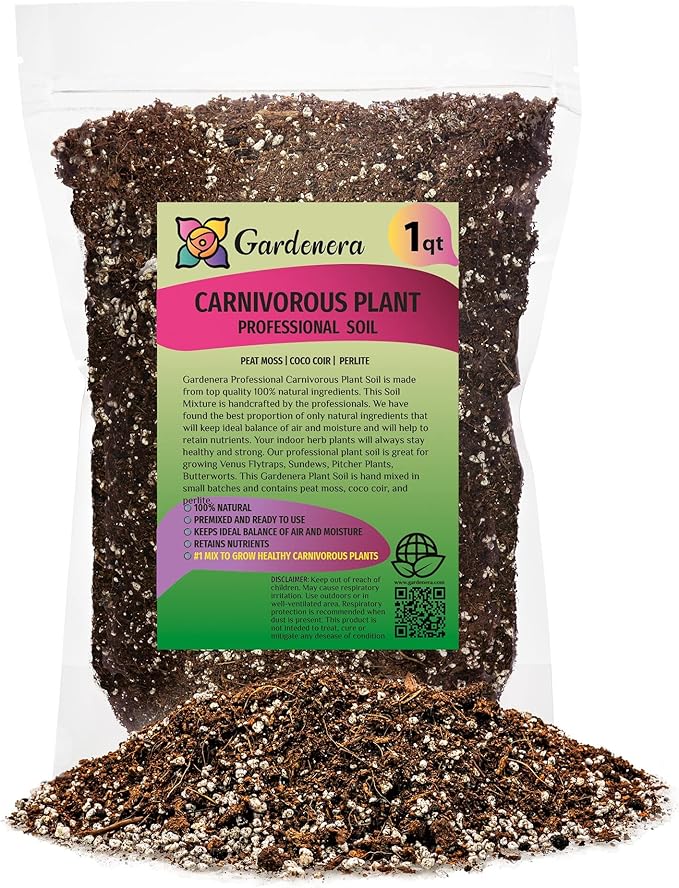 Professional Carnivorous Plant Soil - Ready to Use for Venus Flytraps, Sundews, Pitcher Plants, Butterworts | Peat Moss, Coco Coir, Perlite - 1 Quart Bag