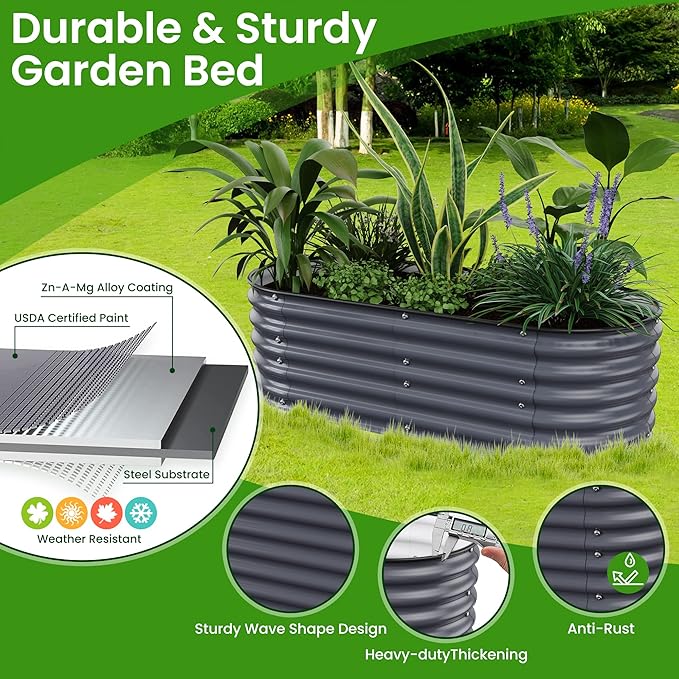 Raised Garden Bed 5x2x1.4 Ft Planter Box for Outdoor - Zinc-Aluminum-Magnesium Stainless Steel Durable Metal Garden Beds Kit for Vegetables, Flowers, Herbs and Succulents, Deep Grey