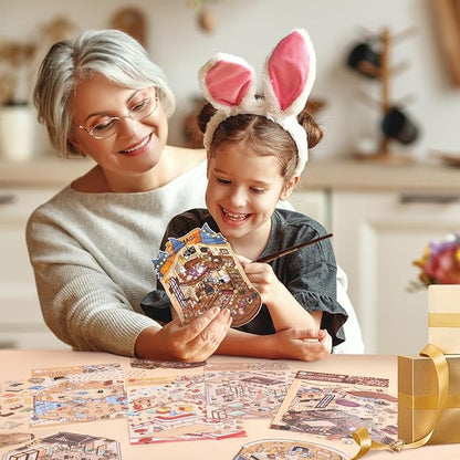 Girls 3D Miniature Scene Stickers, 4 Sets World Travel DIY House Stickers for Museun, Hotel, Magic House, Drive-In Restaurant, Cute 3D Cartoon Sticker Scenes for Adult Kids Relief Stress Pass The Time