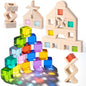 Woodtoe Wooden Rainbow Building Blocks Set for Kids, 22 PCS Wooden Blocks & 25 PCS Gem Cubes Stacking Blocks, Montessori Stacking Toys for Toddlers, Educational STEM Easter Toys for Boys Girls 3-6