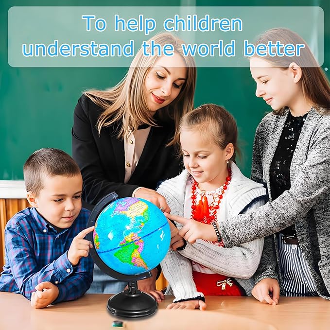 6'' Geographic World Globe,Kids Educational Globes with Stand,Decorative Rotating World Map Globes Decor,Political Globe for Child Classroom Geography Teaching,Kids Room
